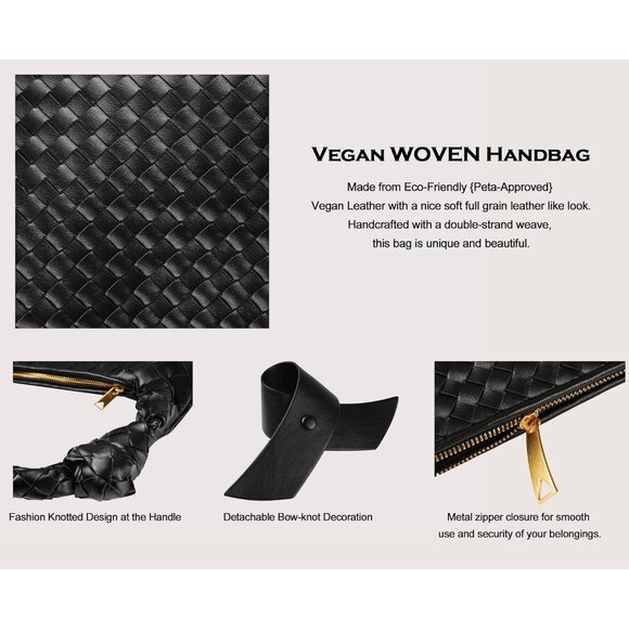 Leather Woven Knot Clutch Dumpling Hobo Top Handle Bag for Women with Elegant Ha - Picture 3 of 7